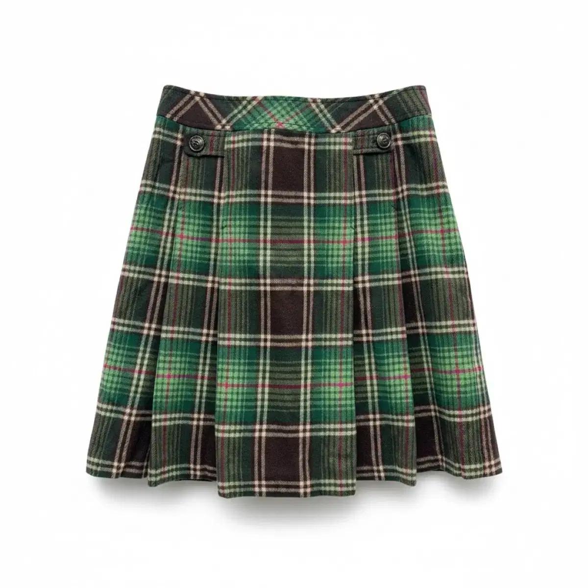 여성67/ 비씨비지 그린 타탄 체크 플리츠 스커트