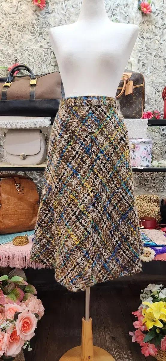 니트 원단 트위드 플레어 롱스커트 (66)