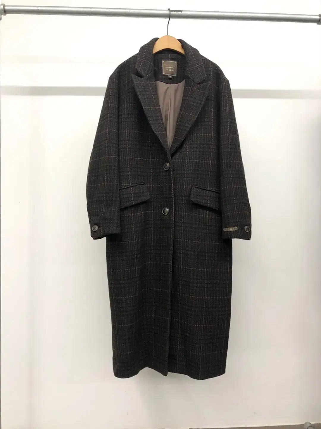 써스데이아일랜드 울 체크 롱 코트 S