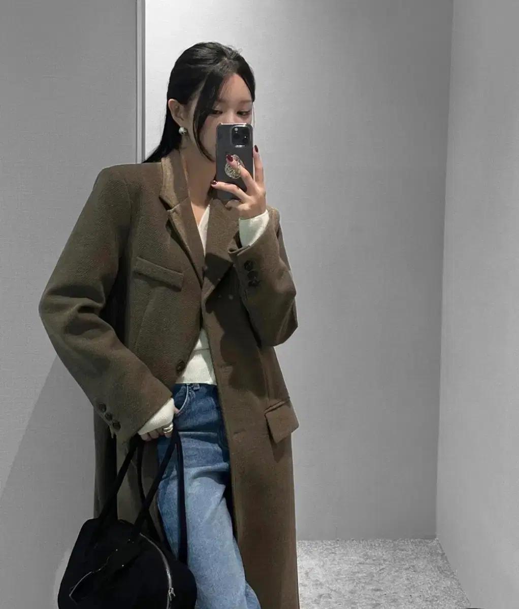 비브앤러브 울 헤링본 롱 코트