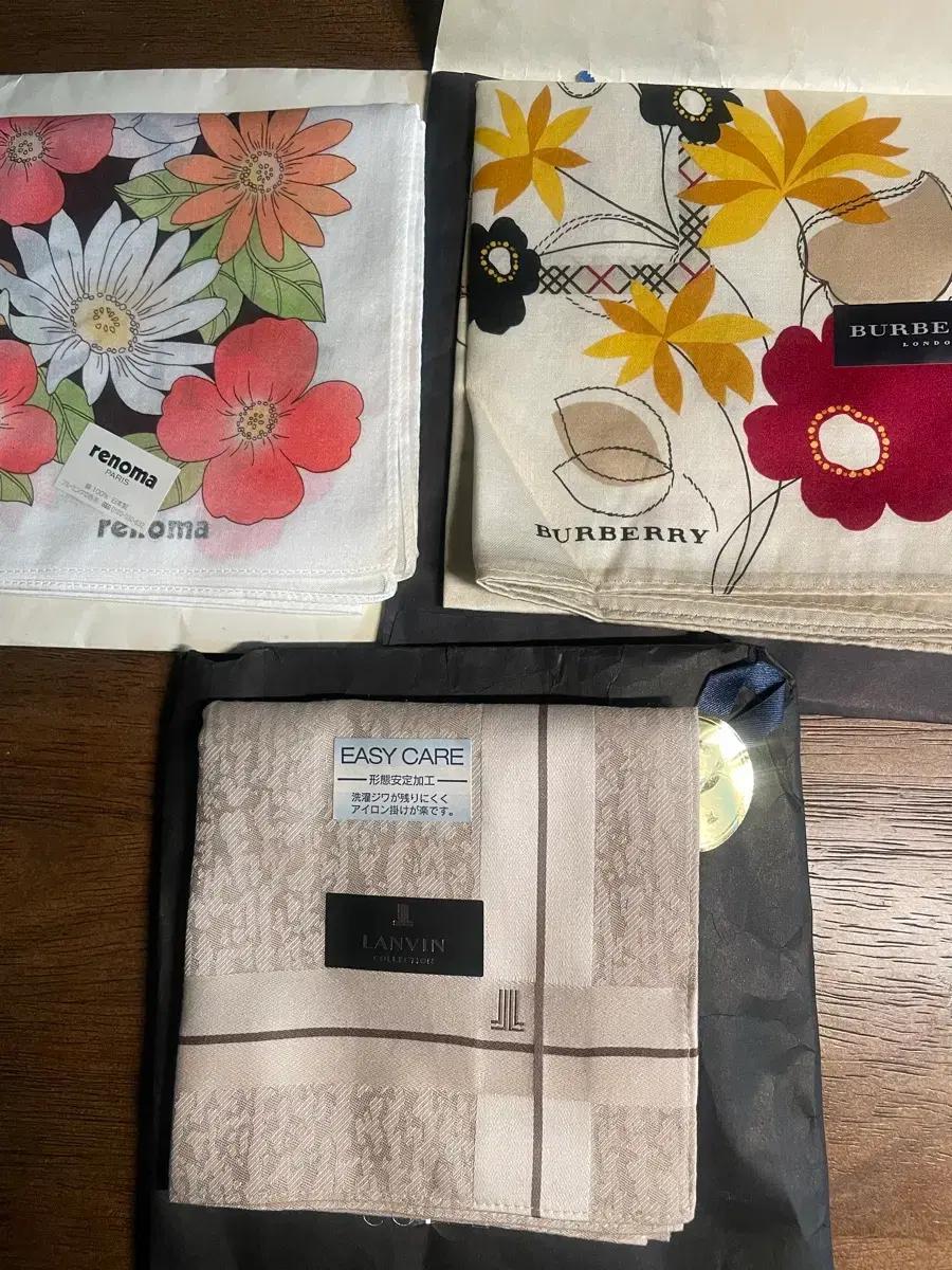 일본산 손수건 3종세트 (Burberry, Renoma, Lanvin)