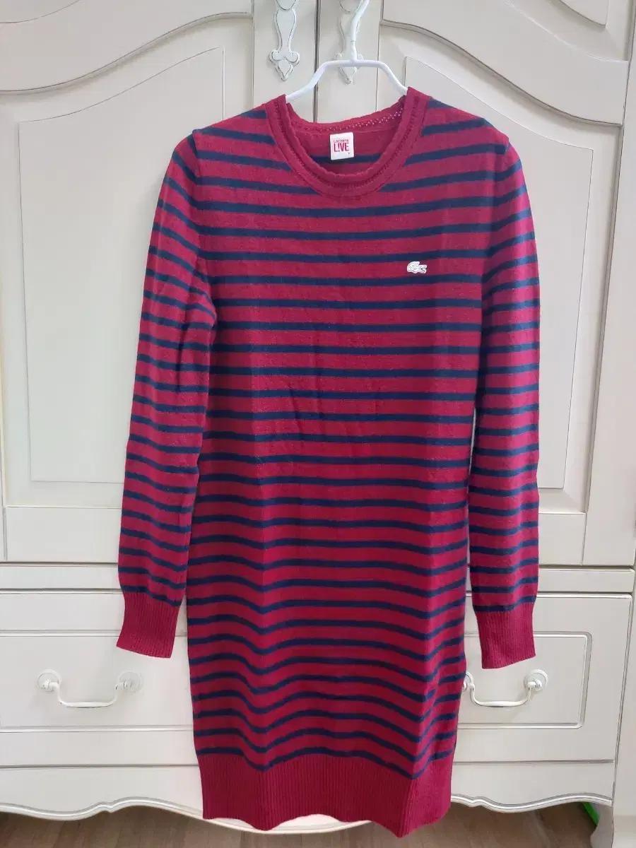 라코스테 여성 스트라이프 니트 원피스 S