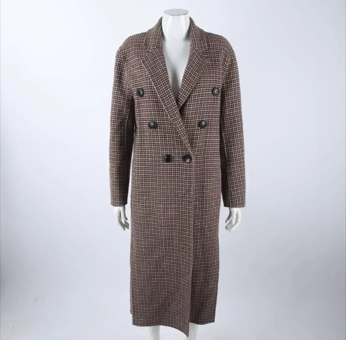 정품 마쥬 체크 울 100% 롱 코트 36 사이즈 무료배송