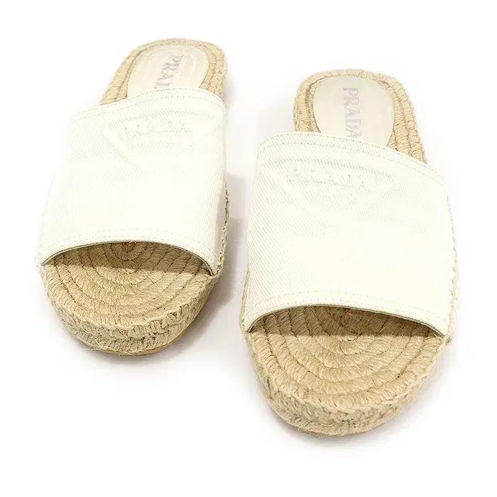 프라다 1XX619 화이트 캔버스 에스파듀 뮬 여성샌들 EP58946PR