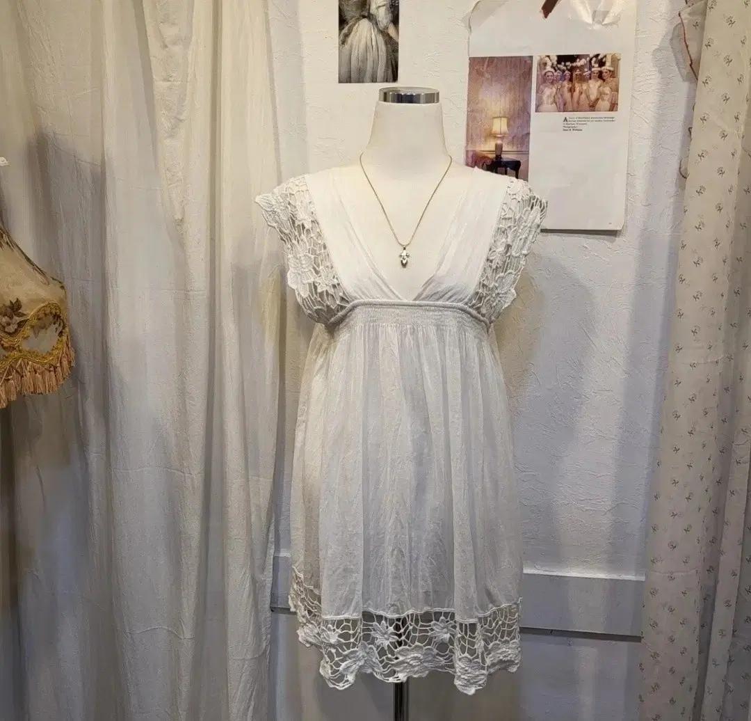 유럽 빈티지 자수 레이스 원피스 블라우스