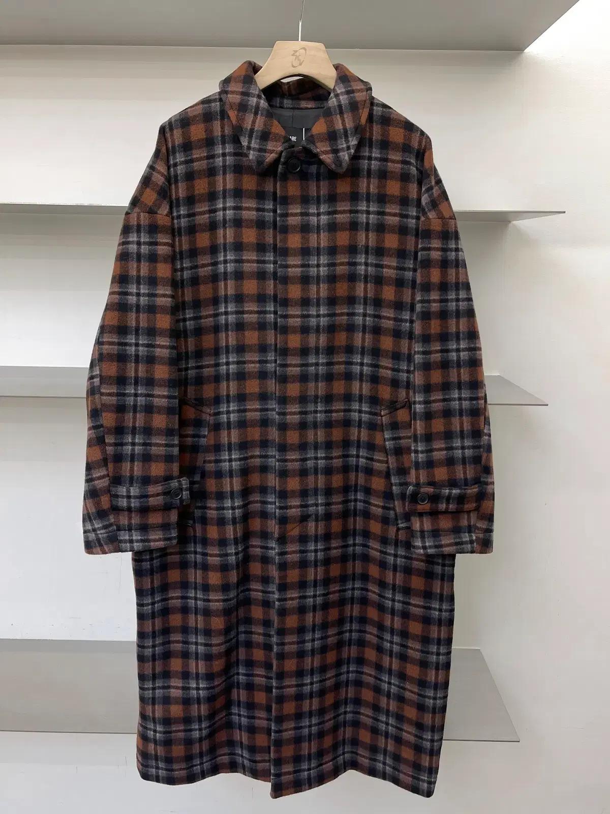 Hare 타탄 체크 울 맥 코트