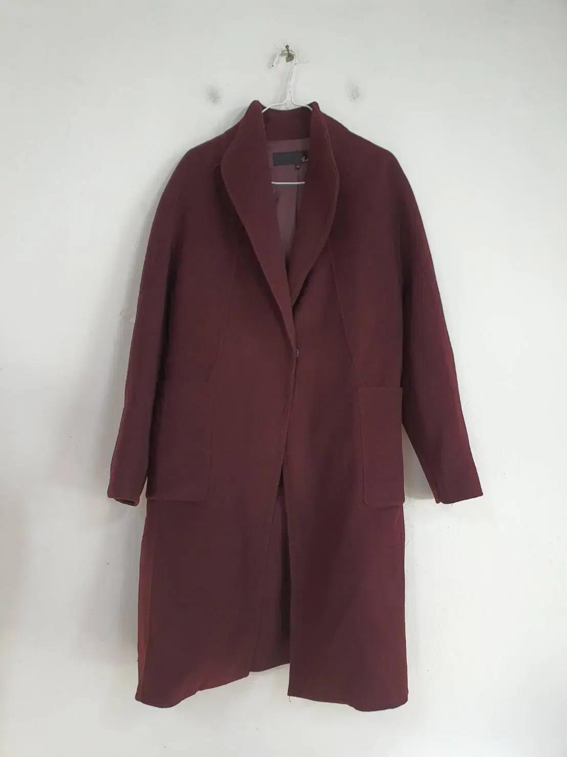 glut 여성 버건디 오버핏 울 롱 코트 66-77