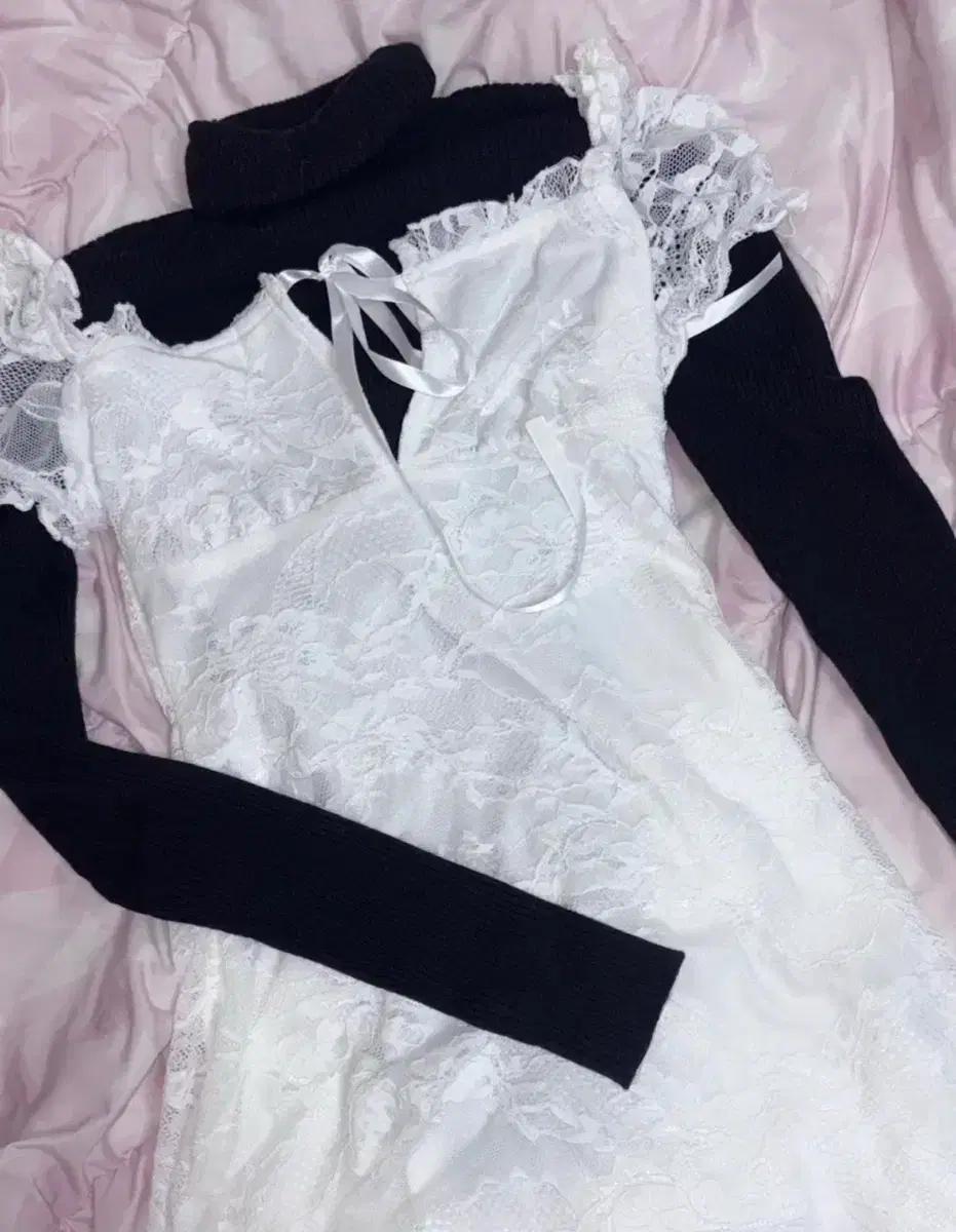 나나 하치깔 하치 코디 원피스 + 목폴라 빈티지