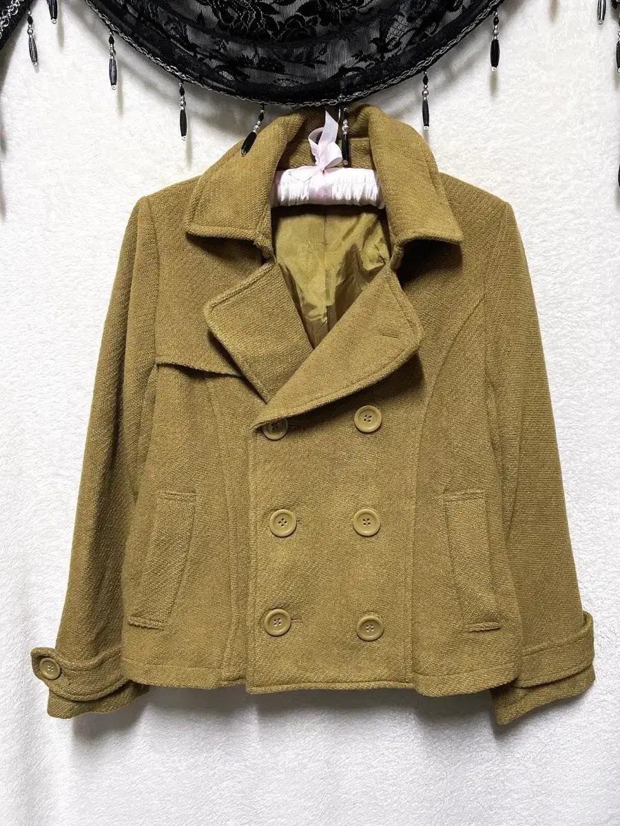 라떼갸루 로맨틱 로걀 올리브 브라운 더블버튼 울 숏코트 자켓 너드 핀터