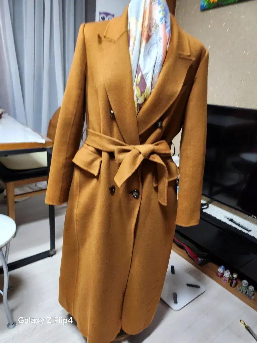 발렌시아 벨트 더블 브라운 롱 코트