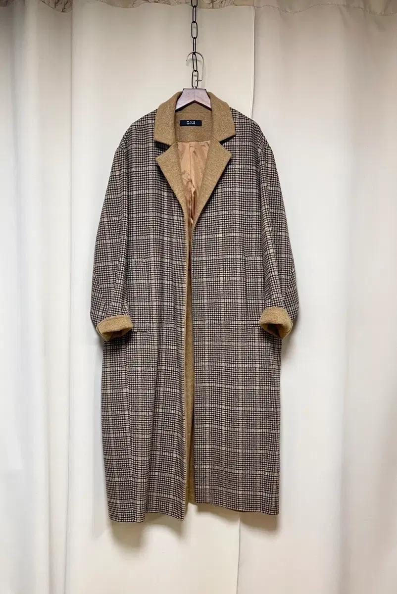 모스에디션 카멜 브라운 하운드투스체크 롱코트 울코트