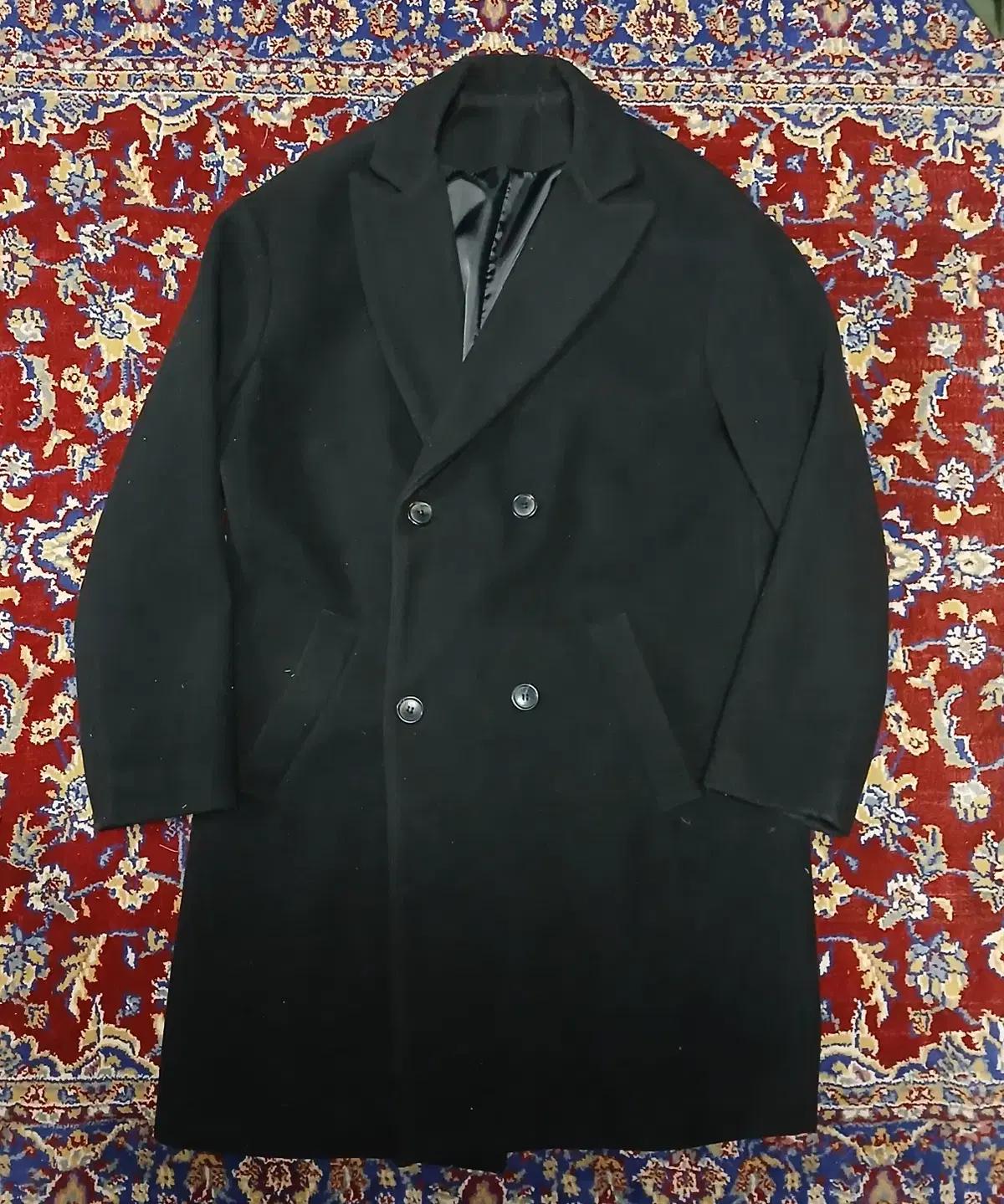 (M~L) 세미오버핏 더블 롱코트 블랙