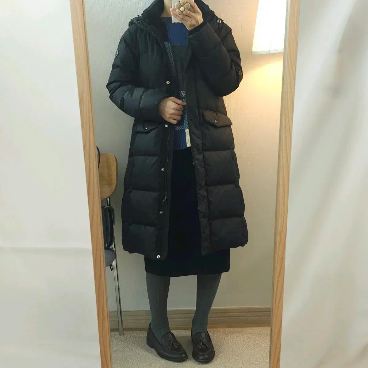 (90)헤지스 골프 여성 후드 롱패딩 덕다운 점퍼 겨울 파카 W1496