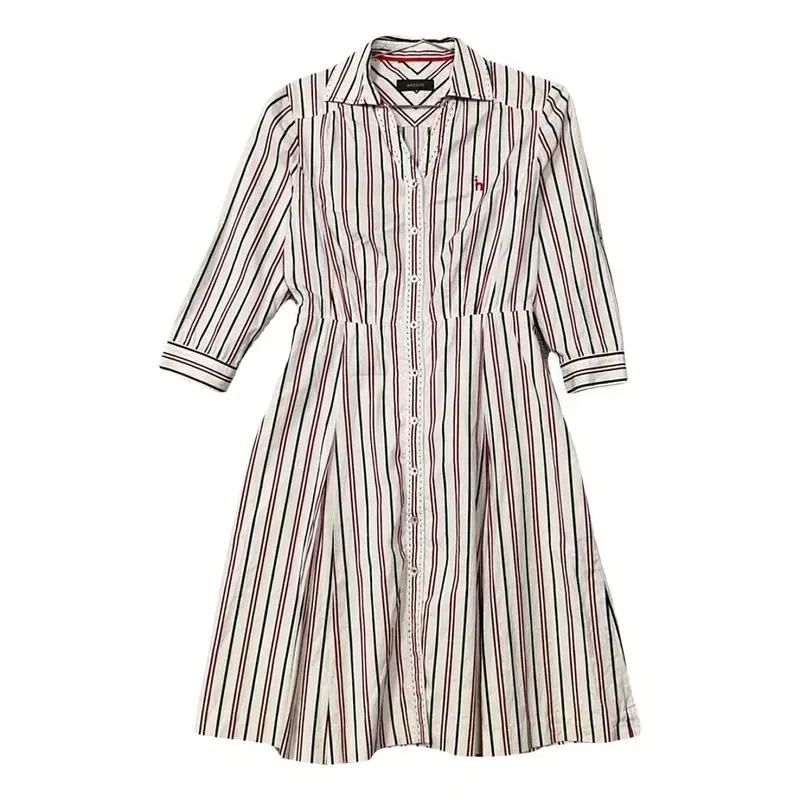 [해지스] 스트라이프 로고 캐주얼 셔츠 원피스 M