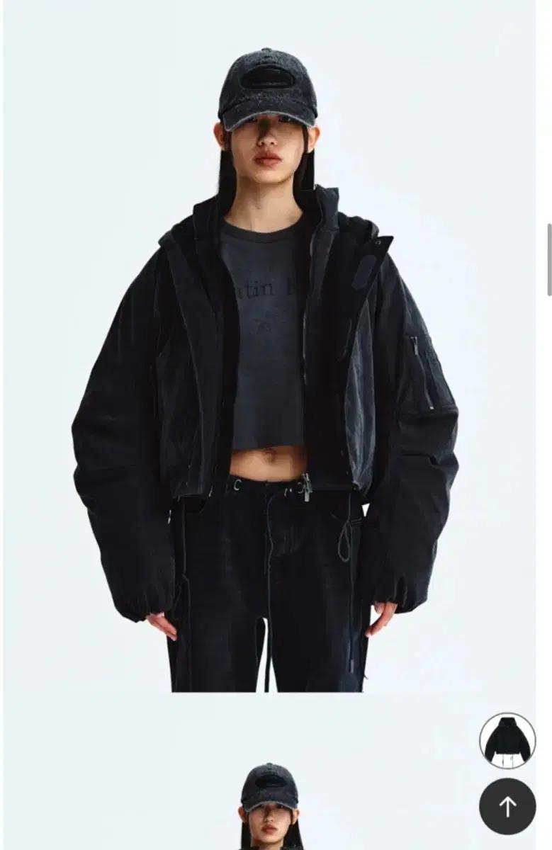 삽니다))마뗑킴의 레이어드 후디 봄버 다운 점퍼 차콜 M 또는교환