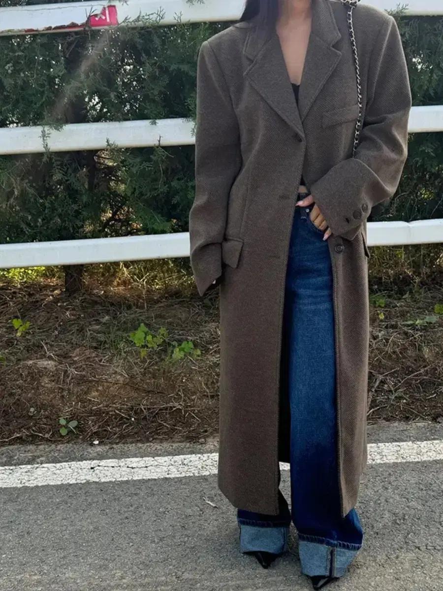 [미착용/무배/피피서울]울 헤링본 롱 코트 (울40)