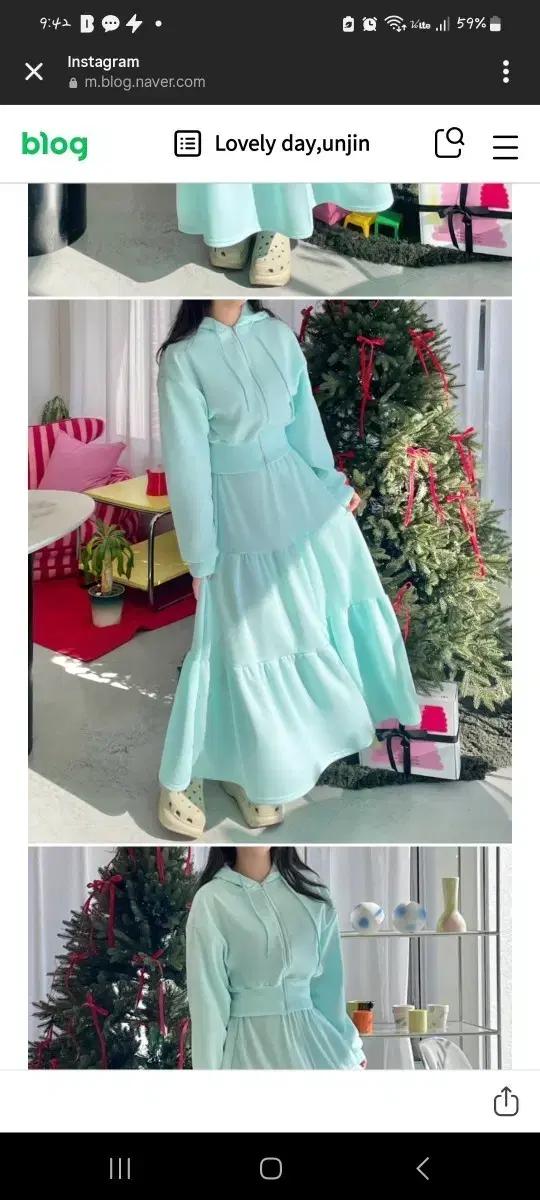 교신 유앤진 바니 후드 민트 스커트 셋업 (원피스 하객룩 파티룩