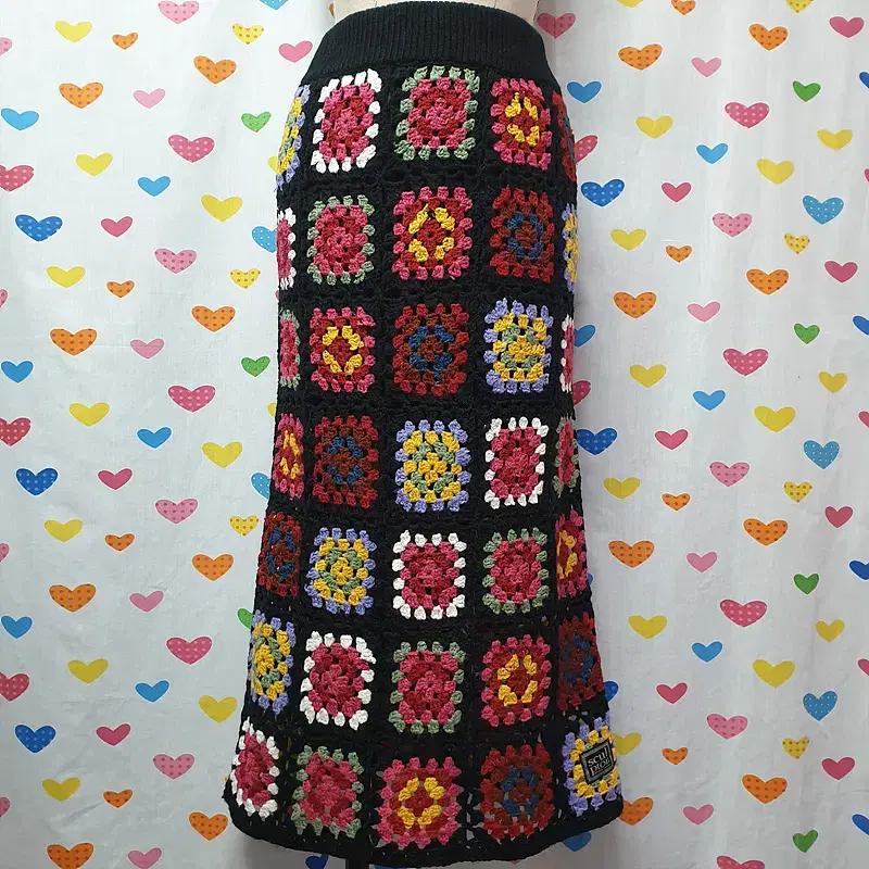 스컬프터 울 모직 크로셰 니트 꽈배기 와플 꽃무늬 플라워 체크 밴딩 치마