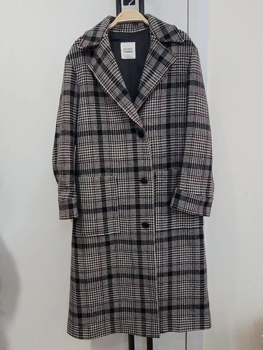 스튜디오 톰보이 체크무늬 울코트 싱글 롱코트 여성 55~77