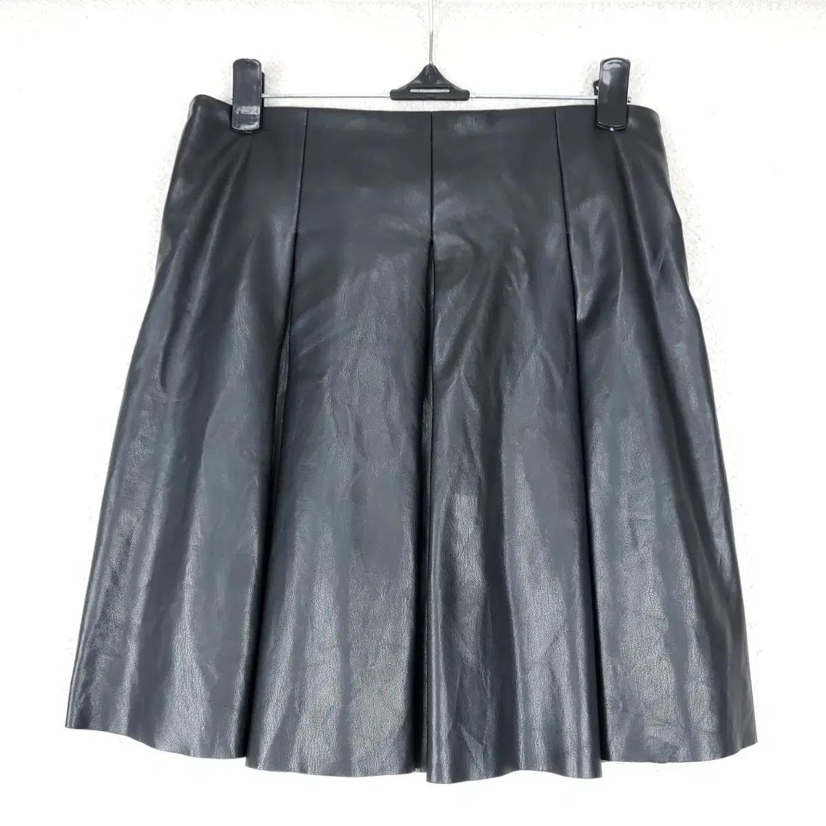 66걸즈 여성 블랙 레더 플리츠 스커트(L)