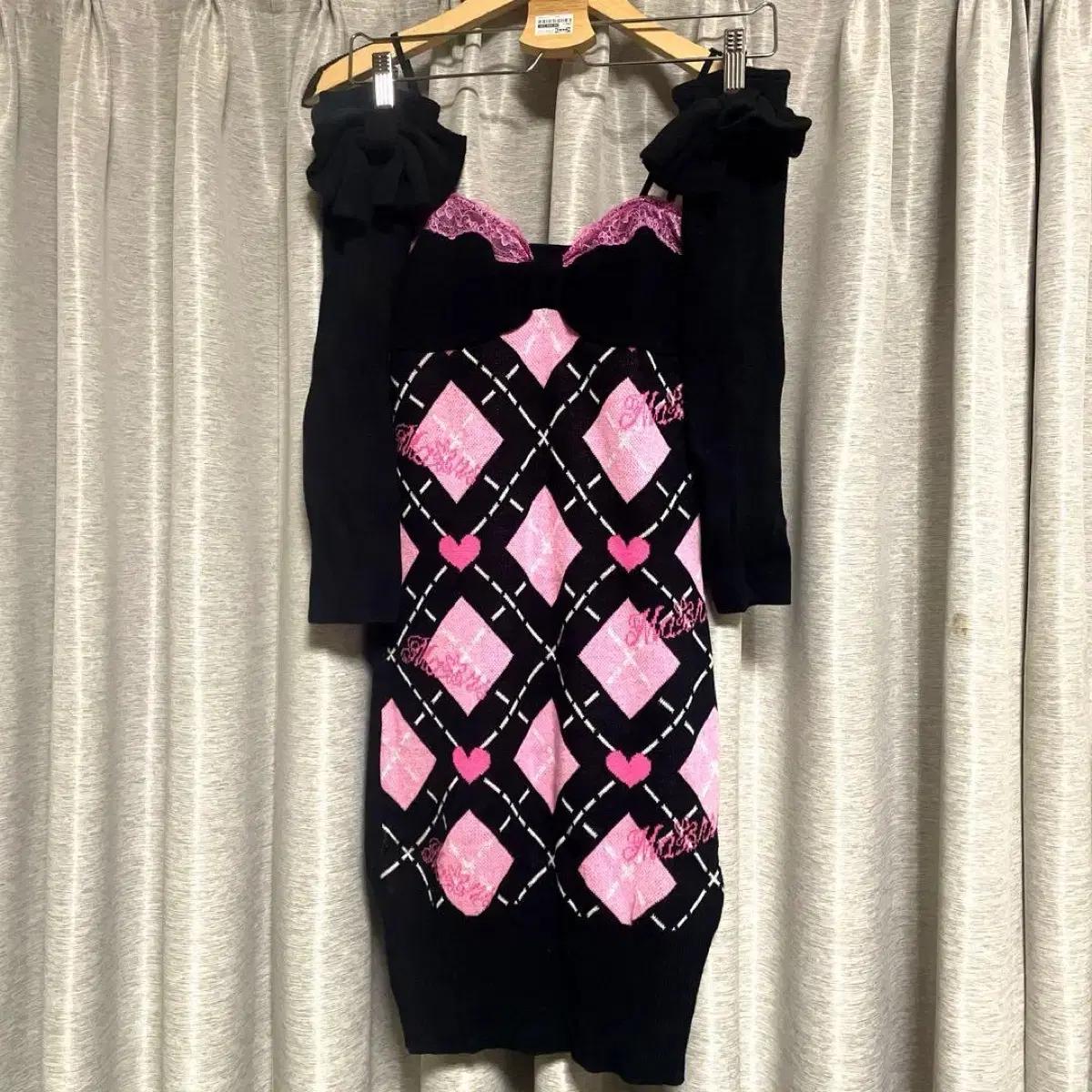 마즈 MA*RS 슈가글로즈 레이스 리본 아가일 캐미솔 니트 원피스 갸루