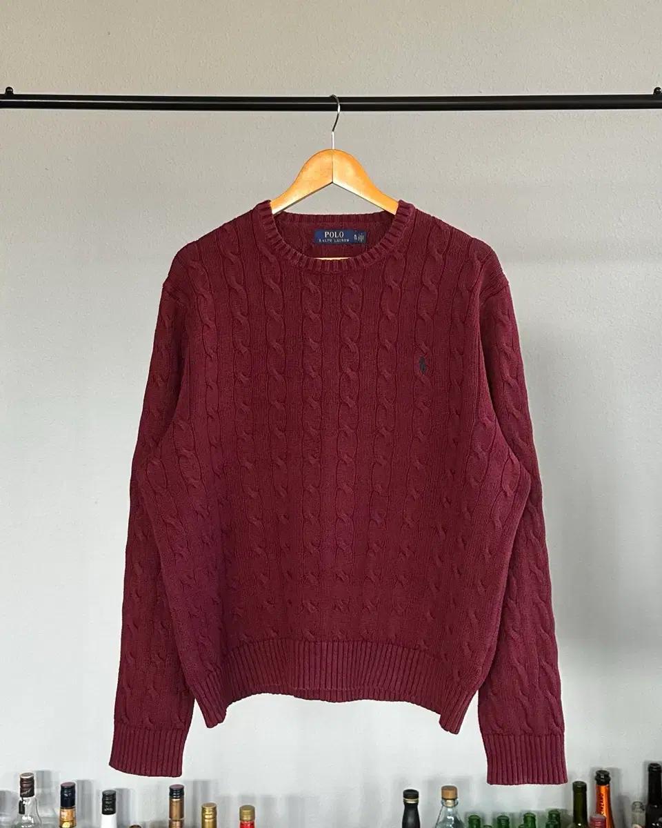 [L]폴로 랄프로렌 버건디 케이블 니트 스웨터