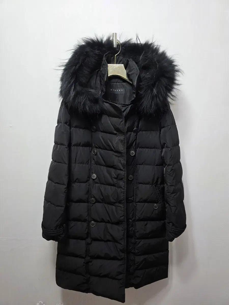 SISELEY 블랙 후드 퍼 롱패딩 코트패딩 S