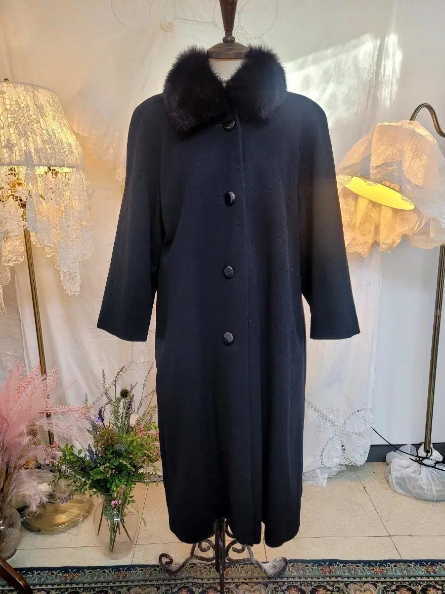 캐시미어100  폭스카라 롱코트