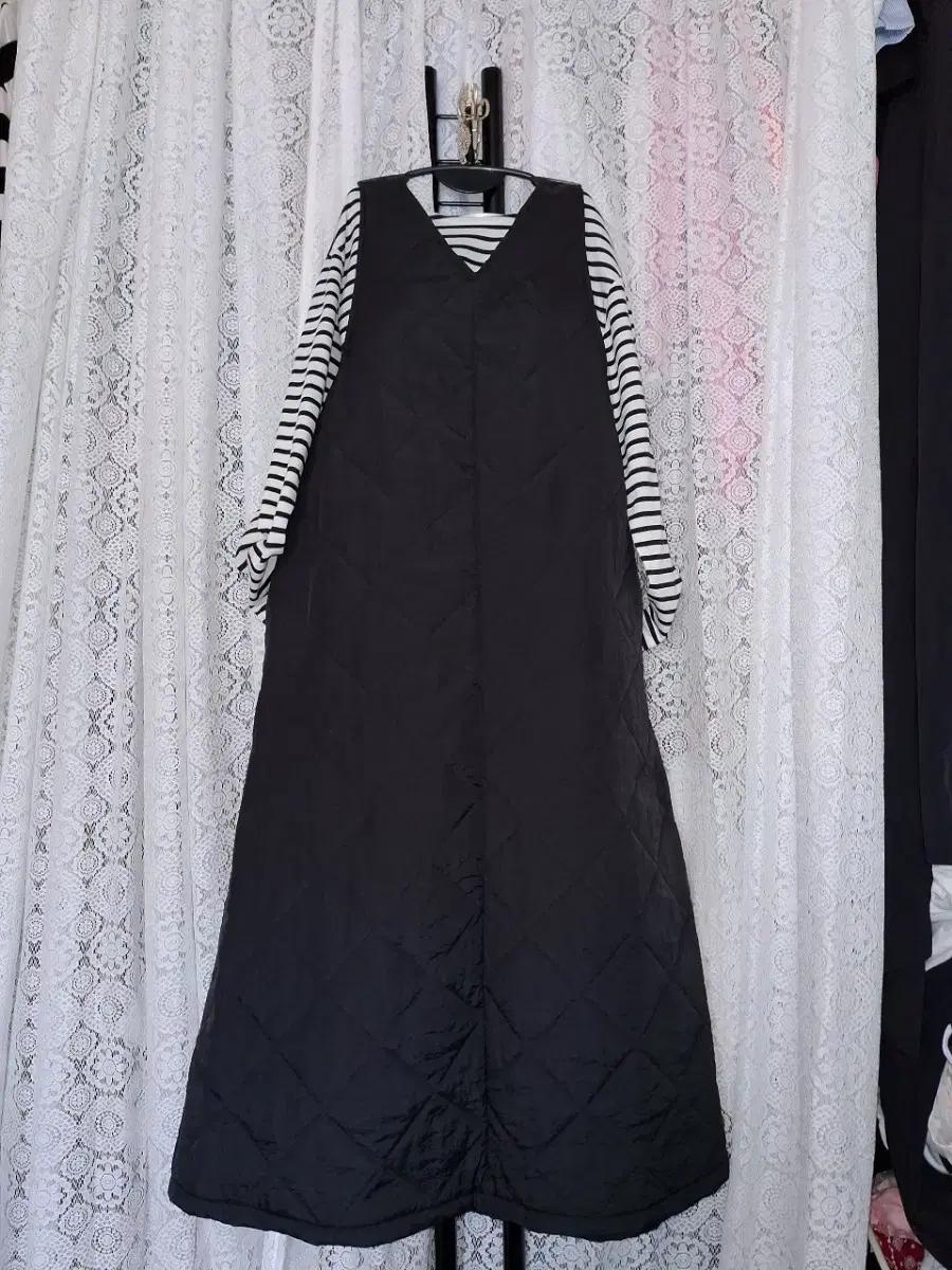 누빔 롱 조끼 원피스 블랙 세트