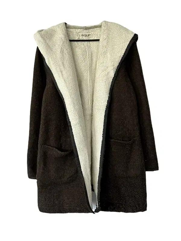 [L] SOUP 울혼방 양털 논버튼 후드코트자켓