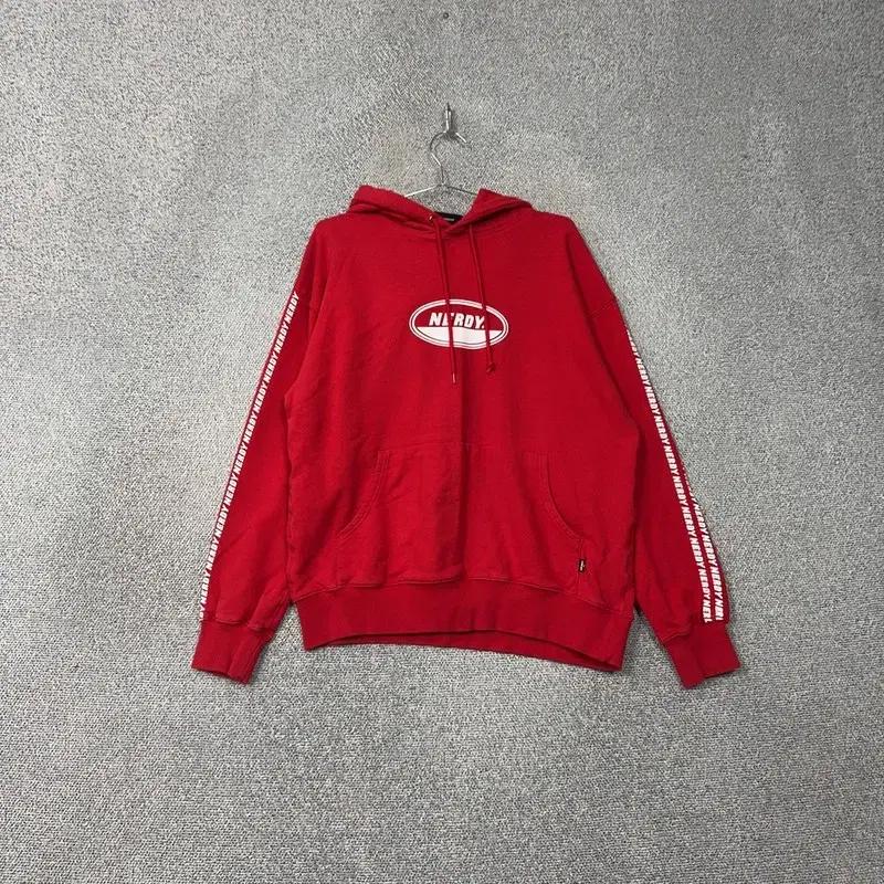 널디 프린팅 레드 후드티 M