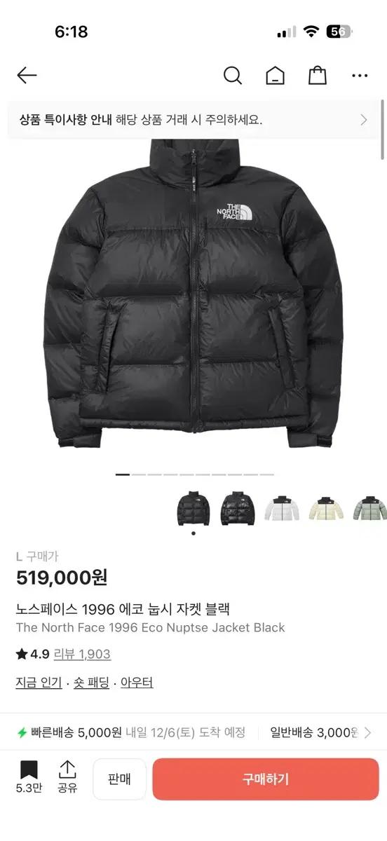 노스페이스 1996 에코 눕시 블랙 패딩 100(L) NJ1DP75A