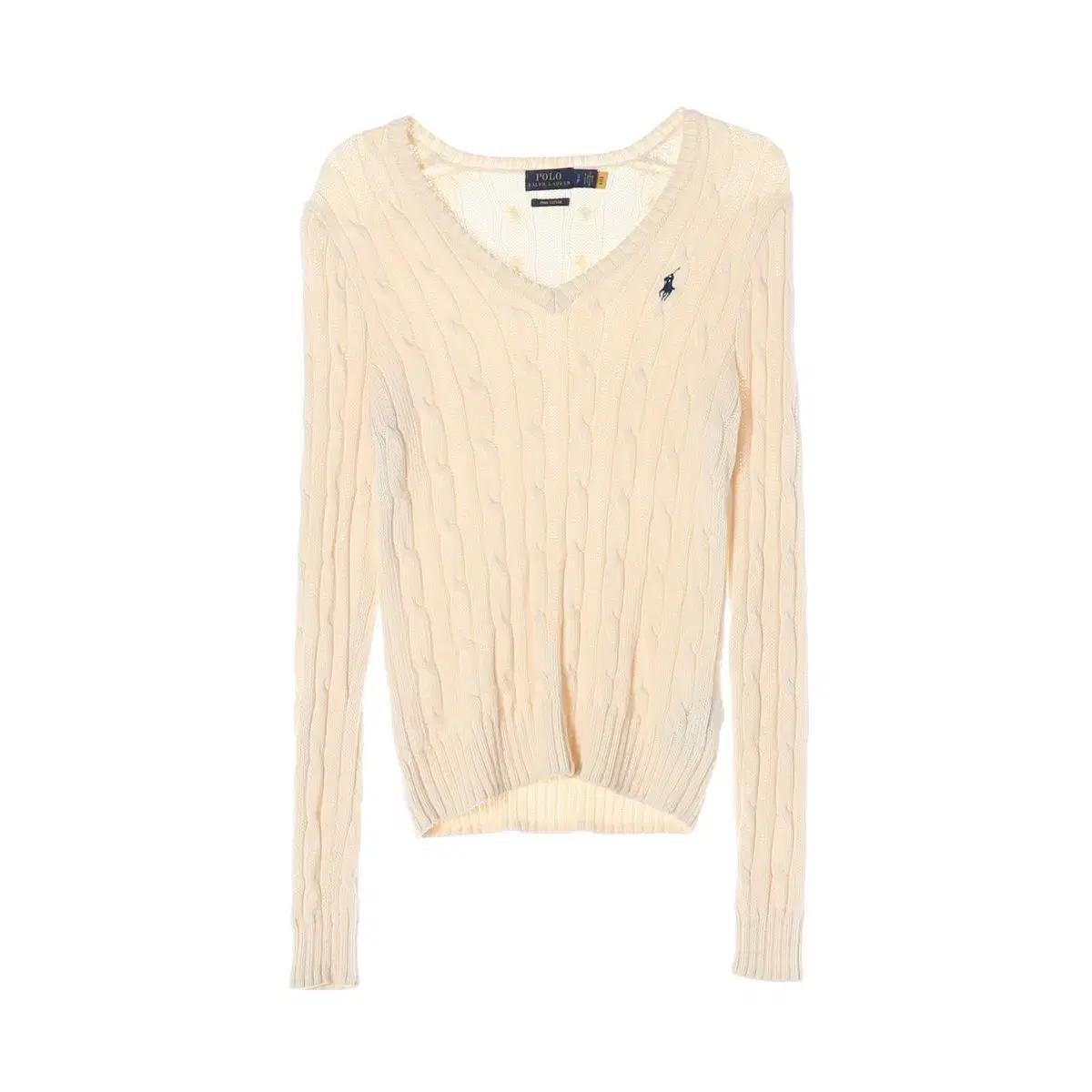 폴로 랄프 로렌 피마코튼 케이블 브이넥 니트 스웨터 크림 S