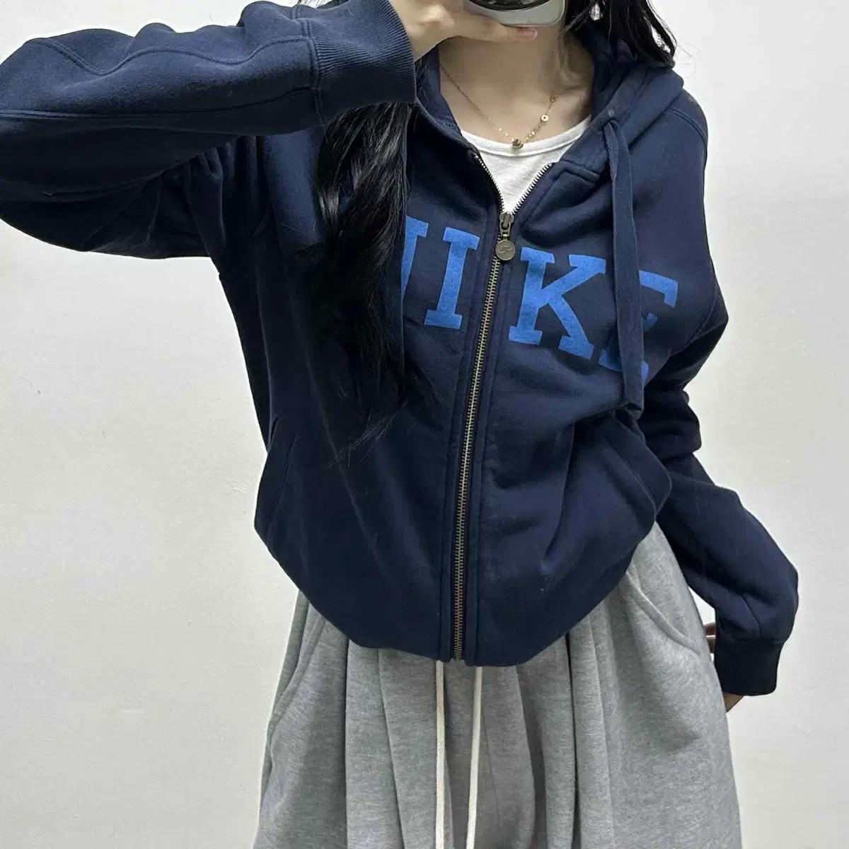 나이키 00s 아치로고 네이비 스웻 후드집업 희귀져지(L)