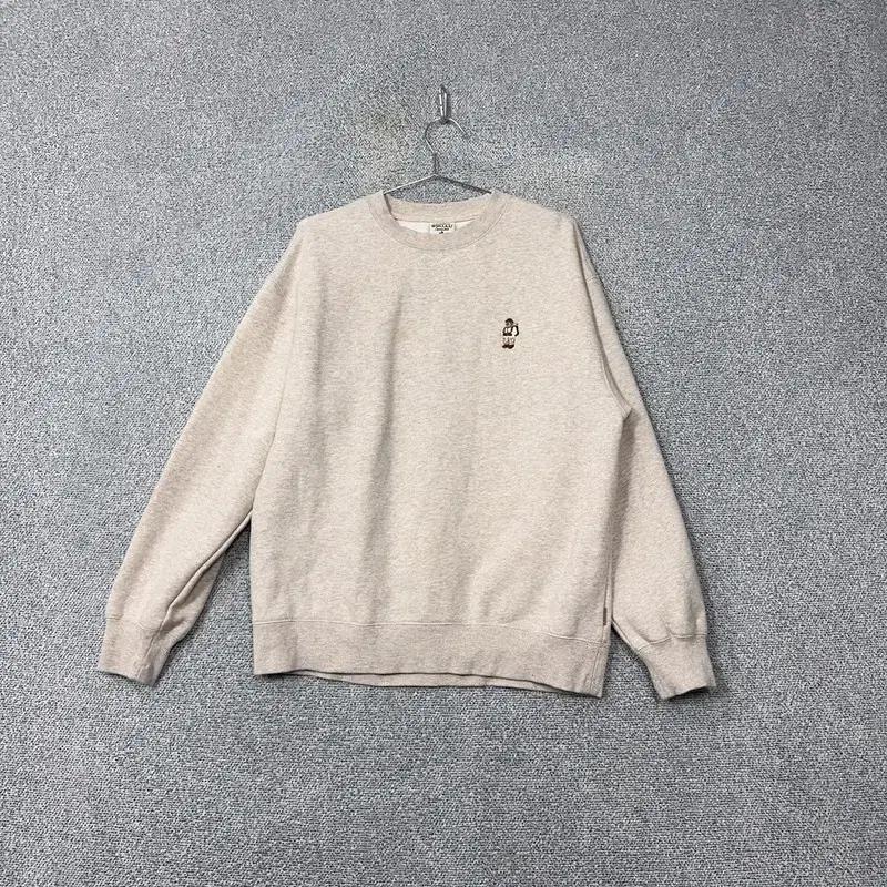 후아유 베어 로고 크림 맨투맨 L