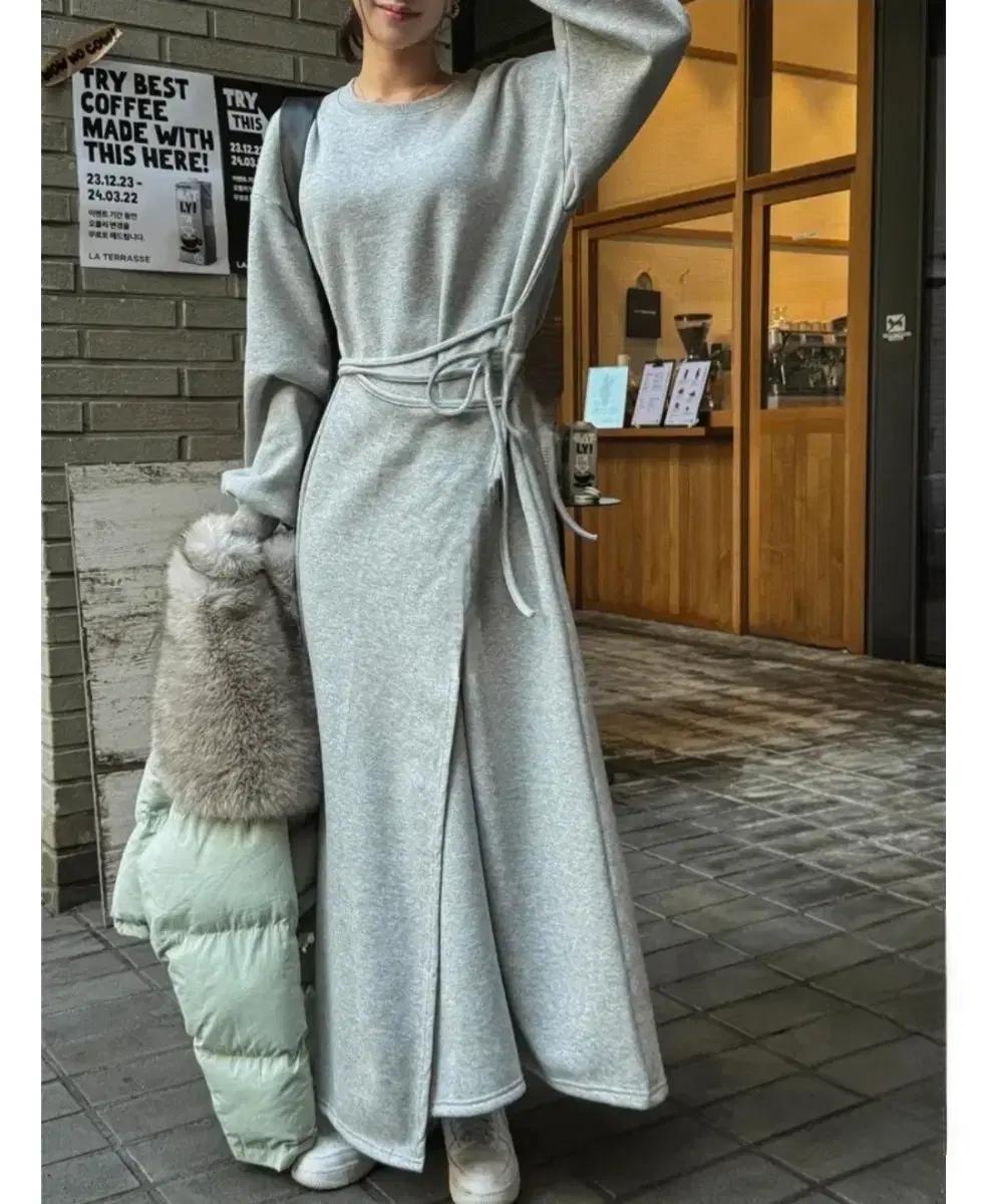 # 쉐딩 랩 기모 롱원피스 (그레이)