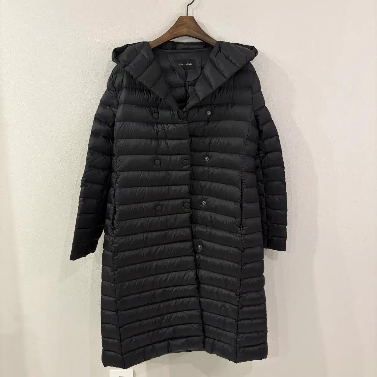 베스띠벨리 블랙 후드 롱 패딩 코트 55