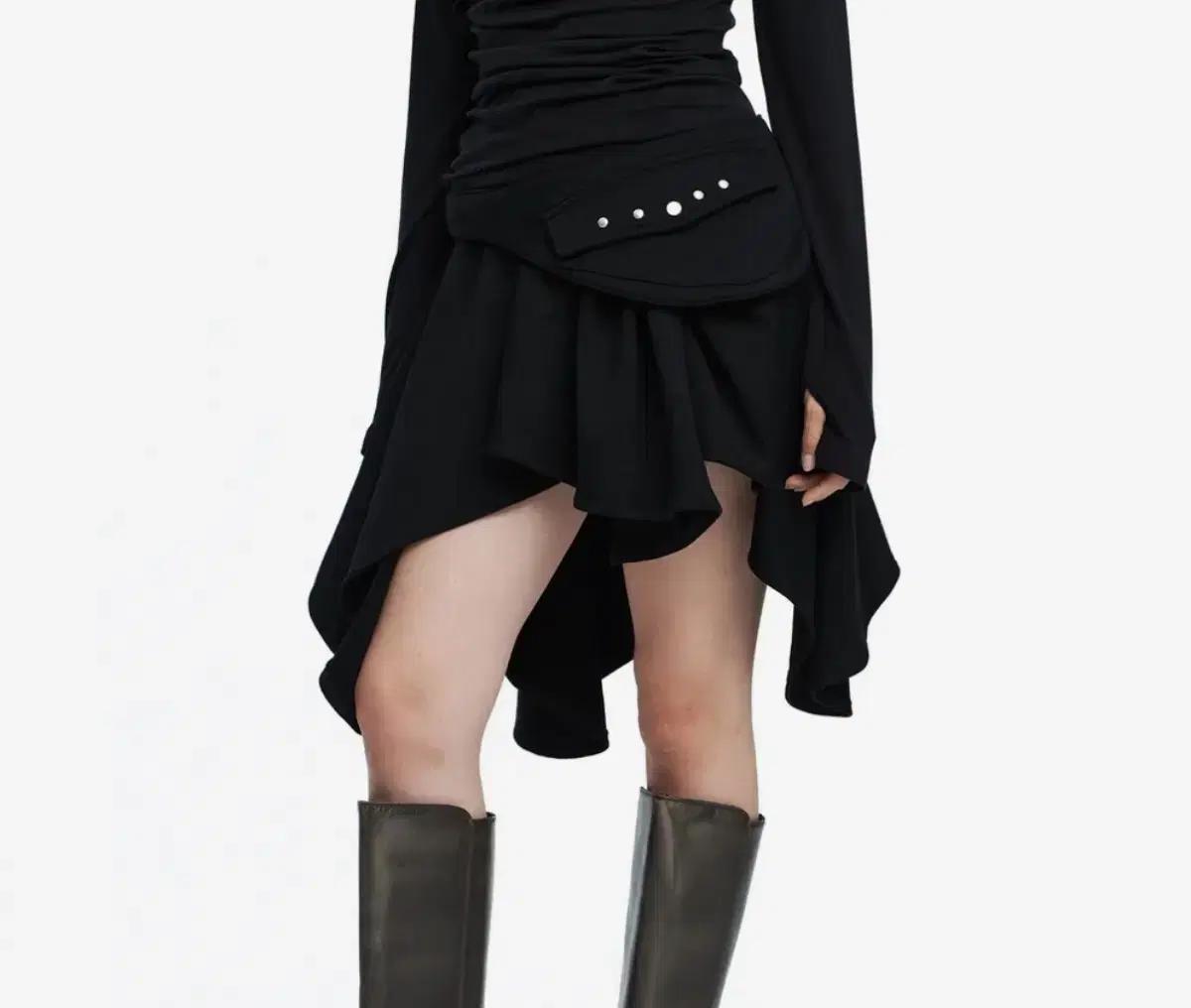 러프넥 포켓 드레이프 스커트