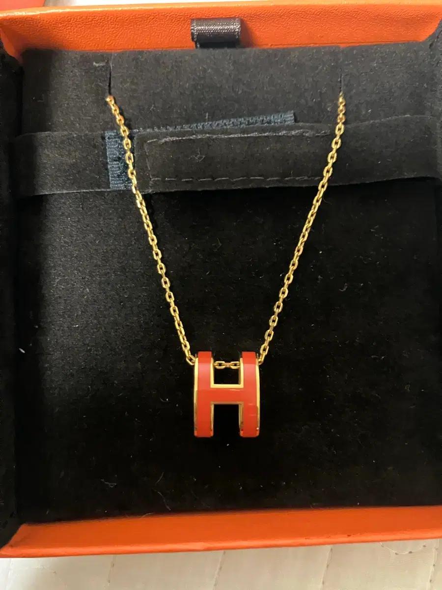 에르메스 팝아슈 목걸이 오렌지/골드