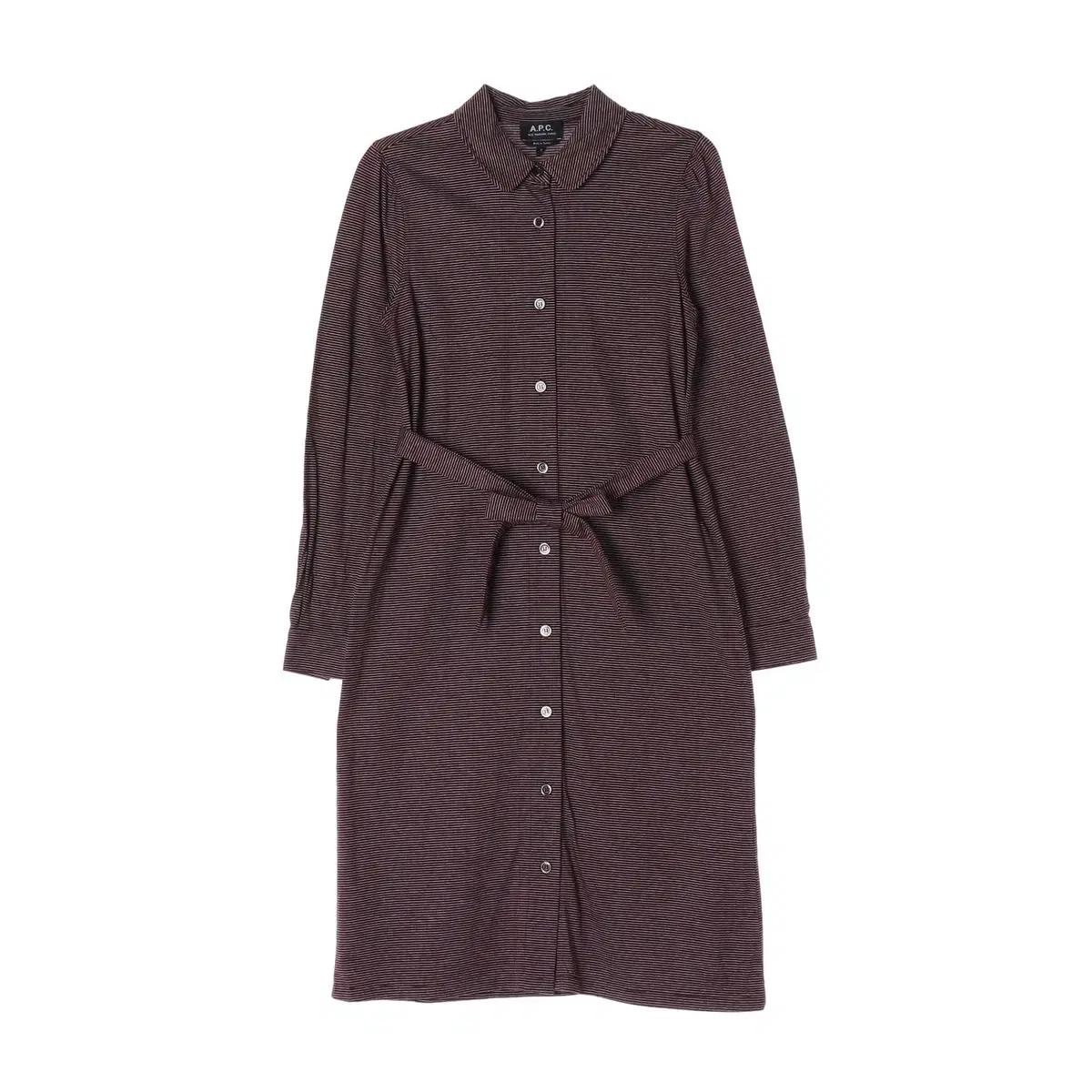 APC 아페쎄 스트라이프 벨트 코튼 롱 셔츠 원피스 버건디 S