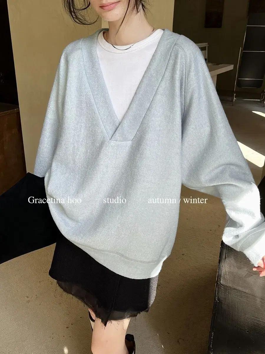 알파카 루즈핏 고퀄 스웨터 / 겨울 모직 니트 풀오버 브이넥 박시 오버핏