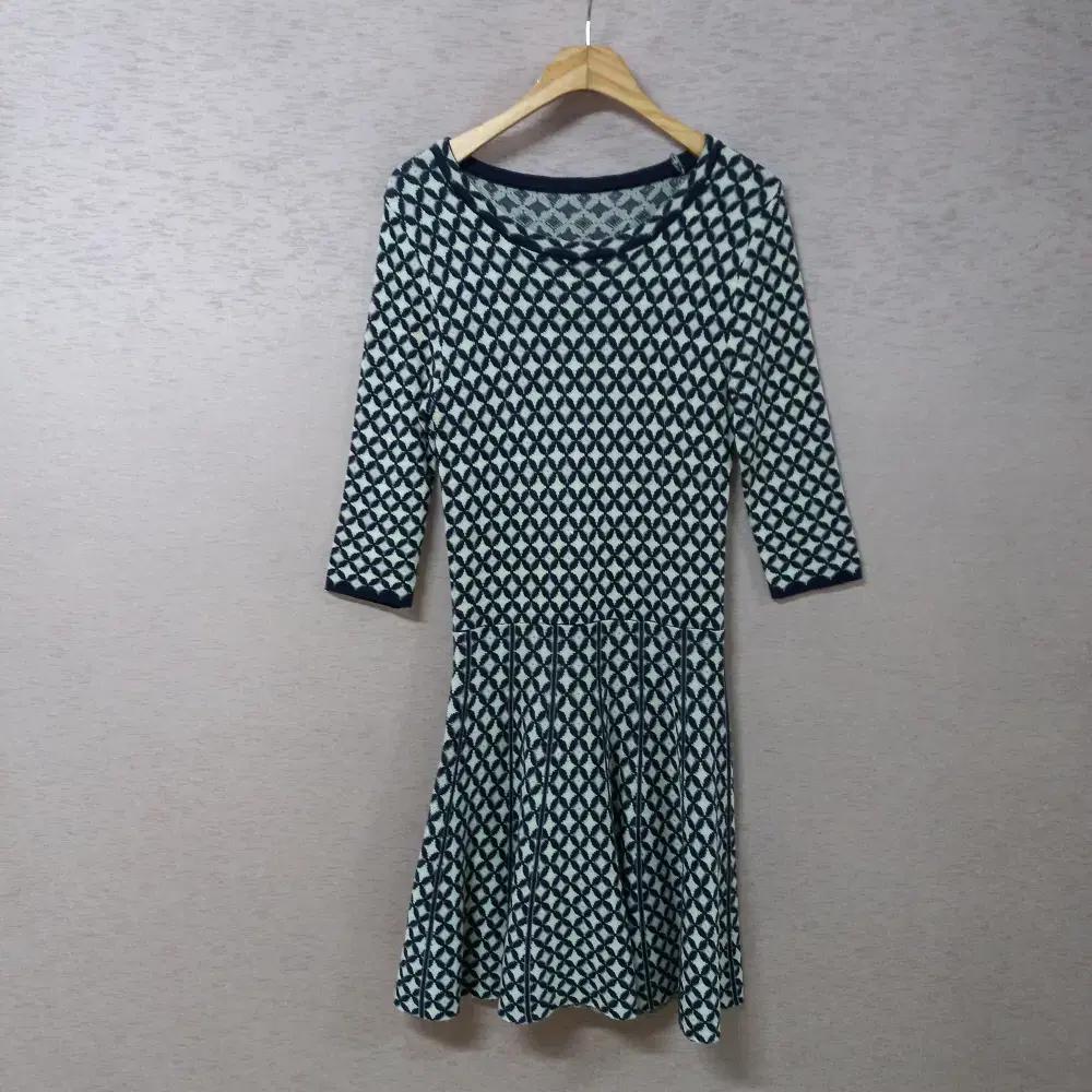 A12-5/네이비 패턴 니트 원피스 여성