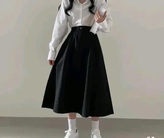 아메카지 코튼 롱 플레어 A라인 스커트