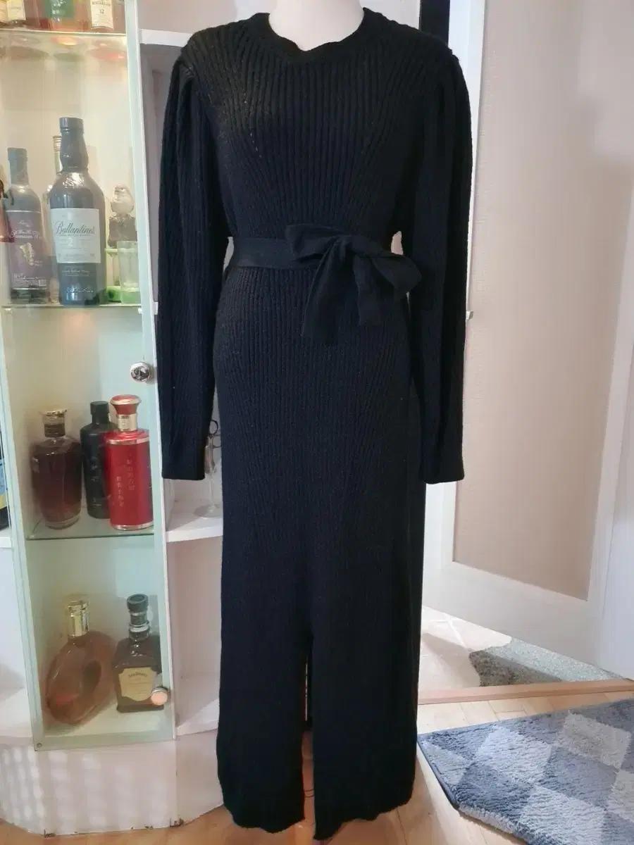 니트 롱 원피스 블랙 벨트 세트