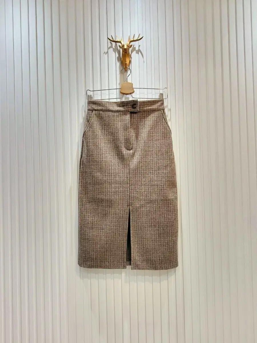 울혼방 체크 미디 스커트 (F)