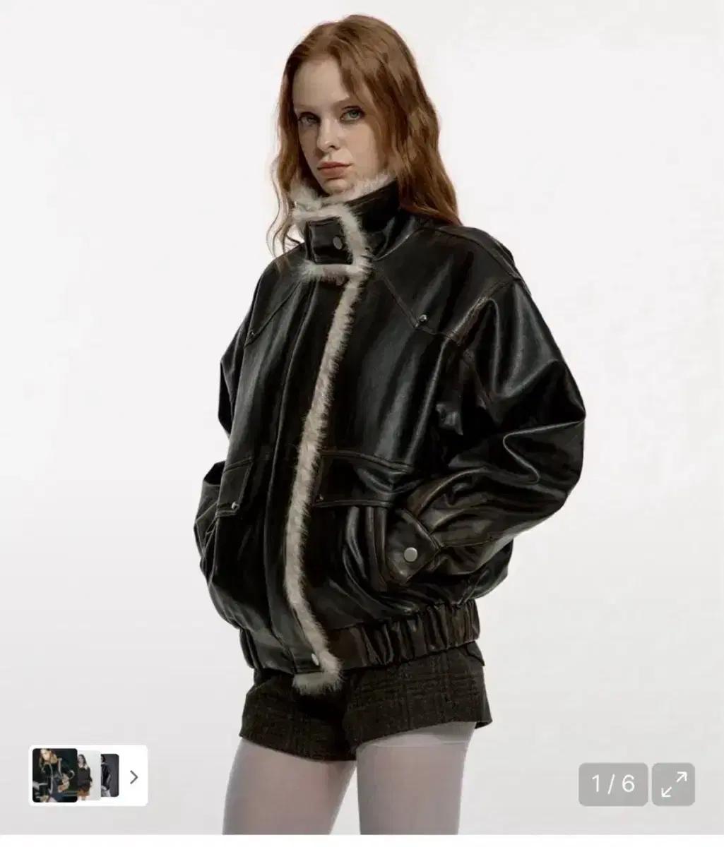 러프넥 무스탕 자켓 s