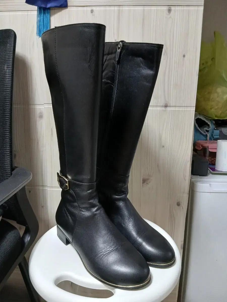 MOOK 블랙 가죽 롱 부츠 여성용