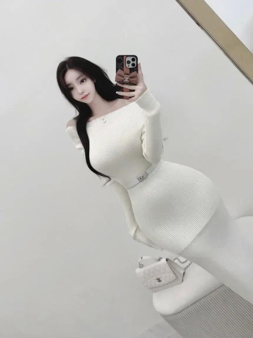 [벨트set] 새상품 오프숄더 니트 롱 원피스 수입의류