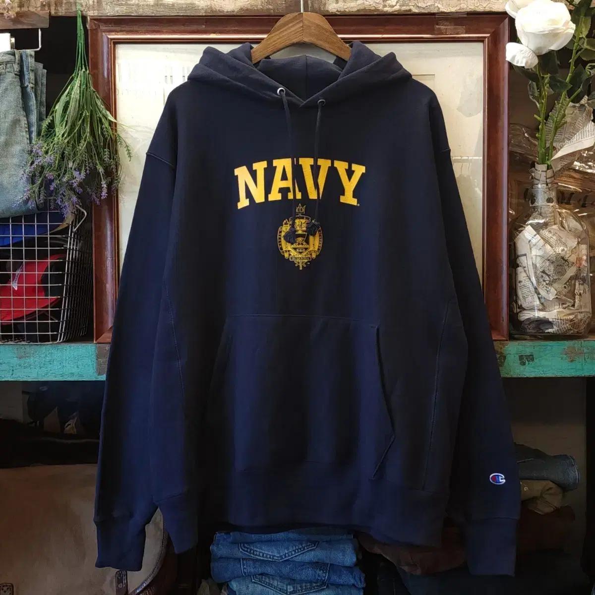 챔피온 리버스위브 후드 미 해군사관학교 L