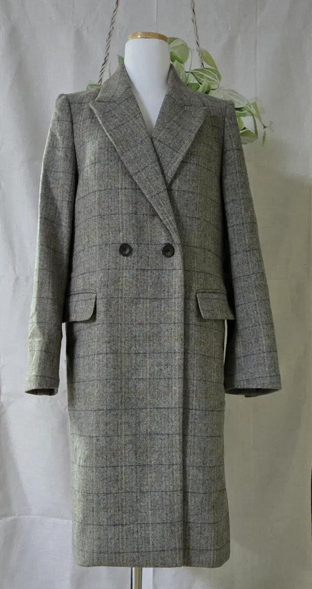 케네스콜 모혼방 여성 체크 롱코트